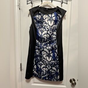 Eric + Lani satin dress size Large NWT black blue white sleeveless back zip